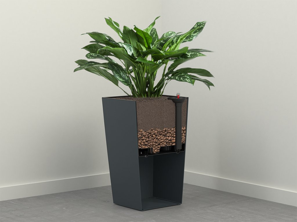 Kwadratowa doniczka Lamela zaopatrzona w system nawadniający